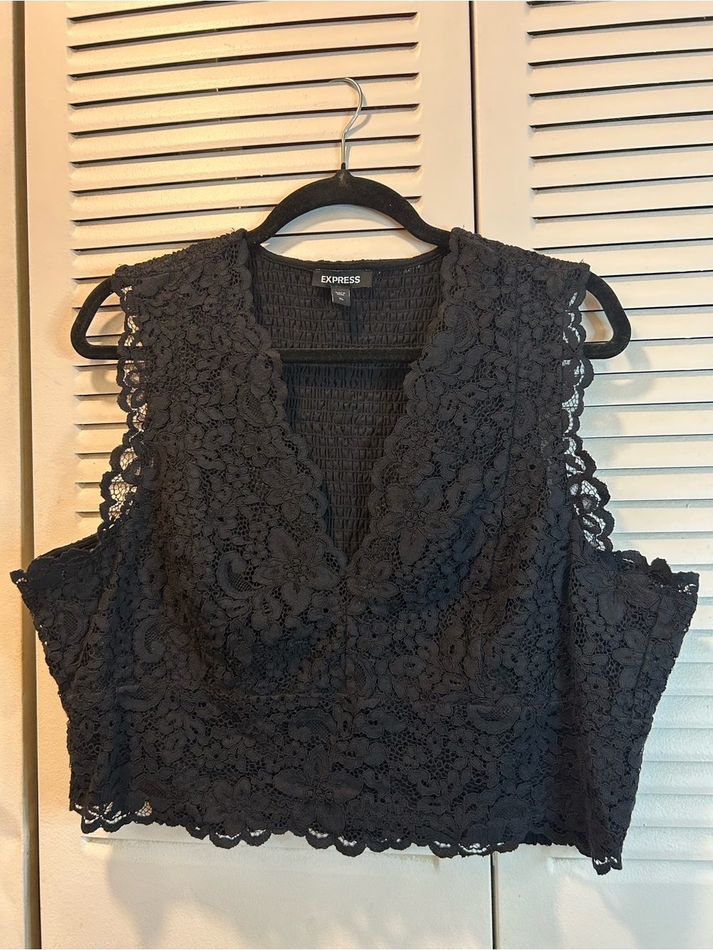 Express Black Floral Lace V-Neck Cropped Camisole